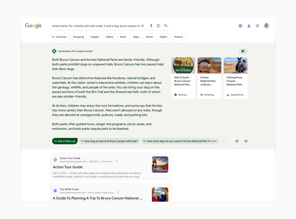 Here is an example of how SGE will look like in search engines: